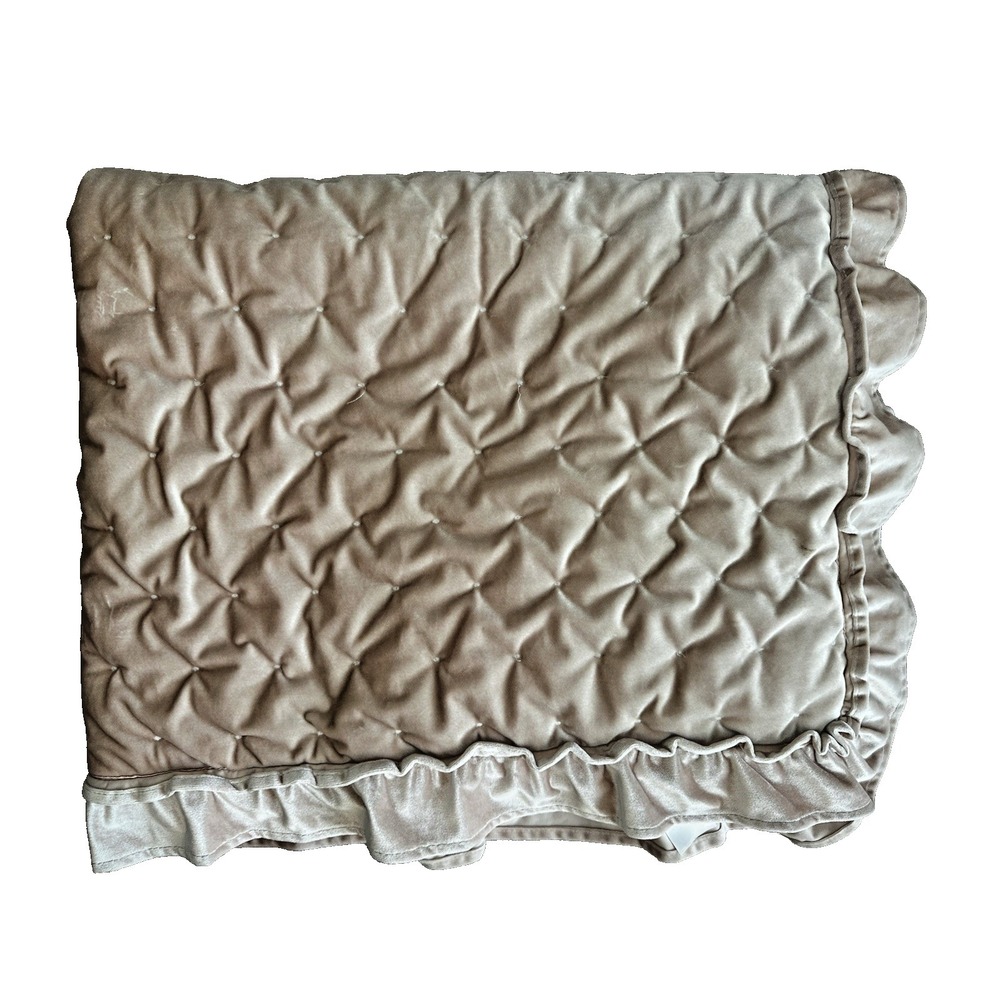 Levtex Baby Blanket Pink Quilted Velour Ruffle Edge 42x48 Pastel
